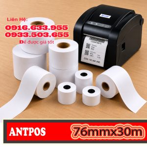 Decal nhiệt 76mm x 30m liên tục chuyên in vận đơn, tem mã vạch, tem shop online. In sắc nét, không cần mực, bám dính cao, dùng ổn định cho máy in nhiệt.