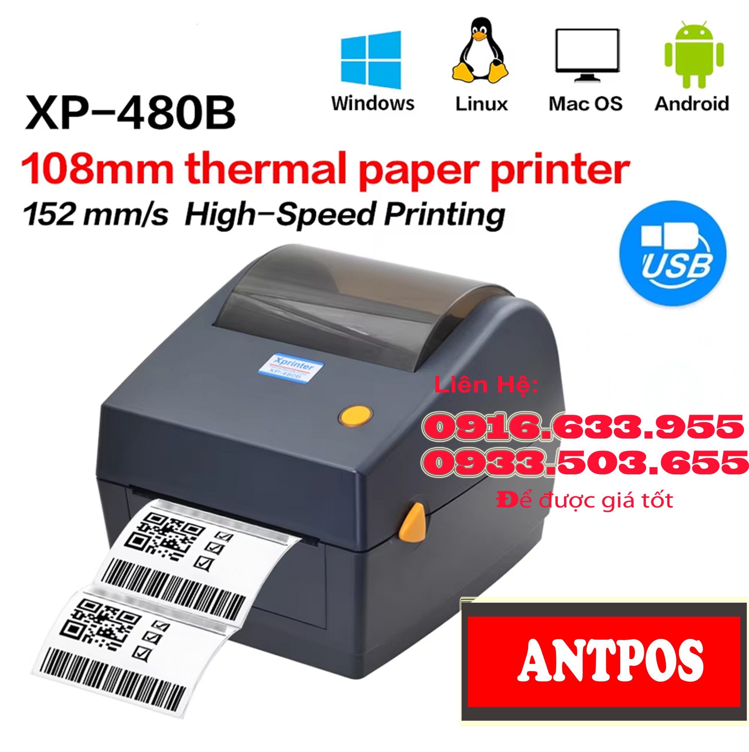 Máy In Đơn Hàng Xprinter 480B – Giải Pháp In Vận Đơn Cho Shop Online Xprinter 480B là máy in đơn hàng chuyên dụng sử dụng công nghệ in nhiệt trực tiếp. In vận đơn sắc nét, hoạt động ổn định, phù hợp cho shop online, kho hàng và doanh nghiệp vận chuyển.